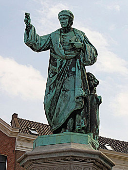 雕塑,古登堡,大广场,哈勒姆,荷兰,欧洲