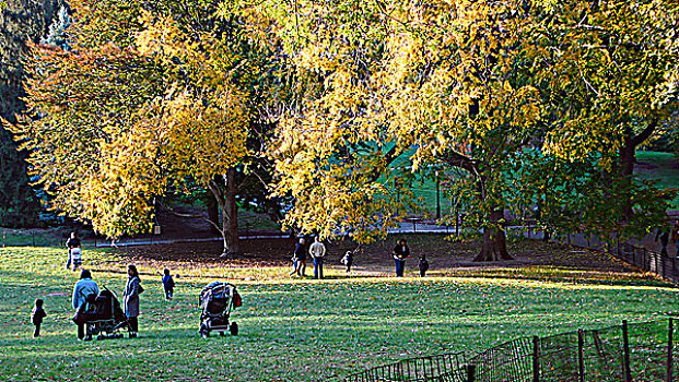 美国,纽约,中央公园,秋天,家庭,散步