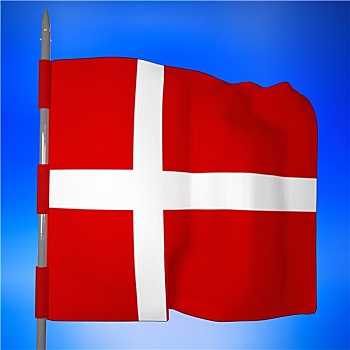 丹麦,旗帜,蓝天