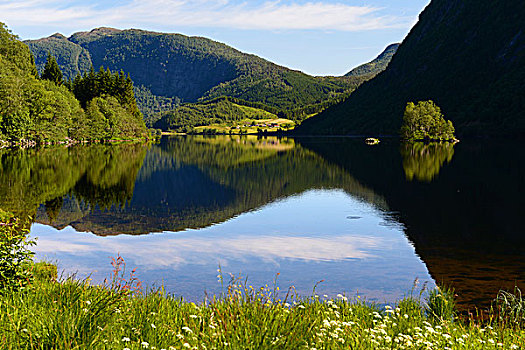 湖,反射,影子,松奥菲尔当纳,挪威,欧洲