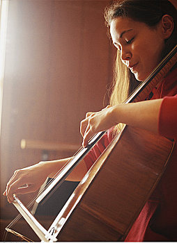 女孩,演奏,大提琴