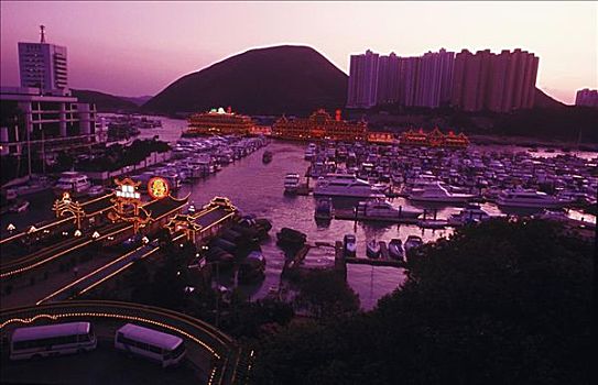 俯拍,泊船,港口,香港