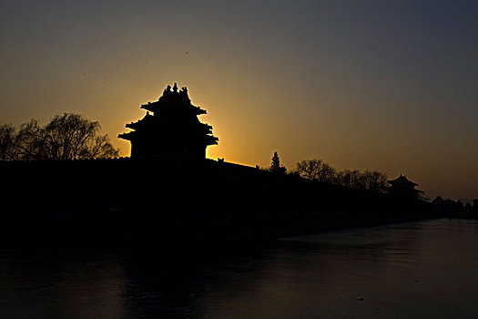 北京,故宫,角楼,落日,辉煌,神秘,建筑,遗产,皇宫,天空