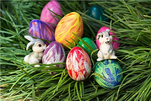 复活节兔子,蛋,草地,草,背景