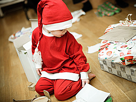 女孩,衣服,圣诞老人,开着,圣诞礼物,瑞典