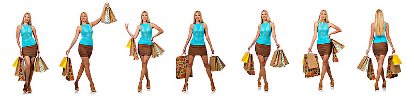 女人,购物袋,隔绝,白色背景