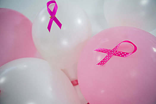 特写,粉色,乳腺癌,意识,带,气球,白色背景