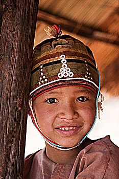 缅甸,钳,孩子,阿卡族,女孩,山,乡村