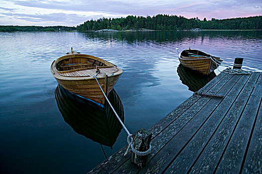 划艇,停泊,码头,瑞典