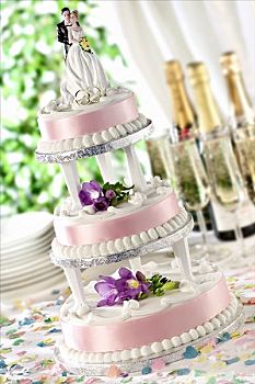 三层,婚礼蛋糕,花饰