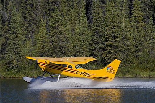 开始,水上飞机,两栖飞机,北美驯鹿,湖,不列颠哥伦比亚省,育空地区,加拿大,北美