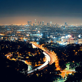 洛杉矶,夜晚,城市,建筑
