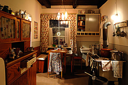 厨房,20世纪50年代,展示,德国,盐,博物馆,吕内堡,下萨克森,欧洲