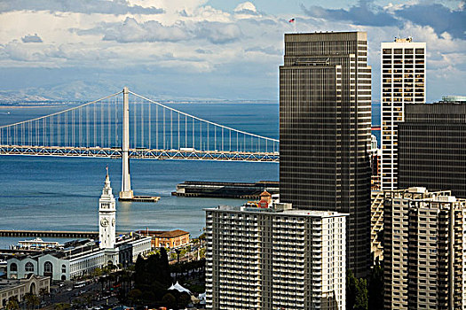 风景,塔,金融,中心,奥克兰,湾,桥,渡轮,建筑,左边,旧金山,加利福尼亚,美国