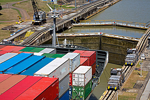 锁,巴拿马运河,巴拿马,中美洲,集装箱船