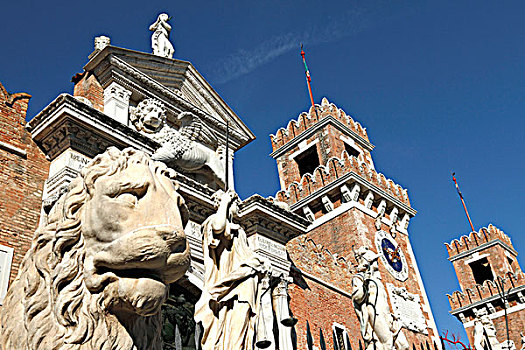 狮子,雕塑,正面,威尼斯,意大利,欧洲