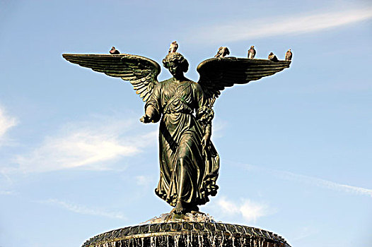 天使,水,雕塑,毕士达喷泉,中央公园,曼哈顿,纽约,美国,北美