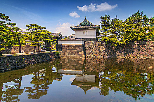 东京,宫殿,反射,水,日本