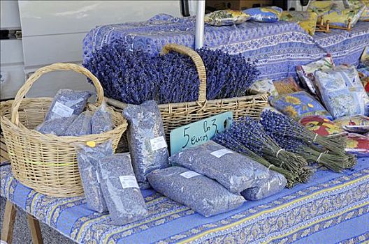 市场货摊,干燥,薰衣草,沃克吕兹省,法国南部,欧洲