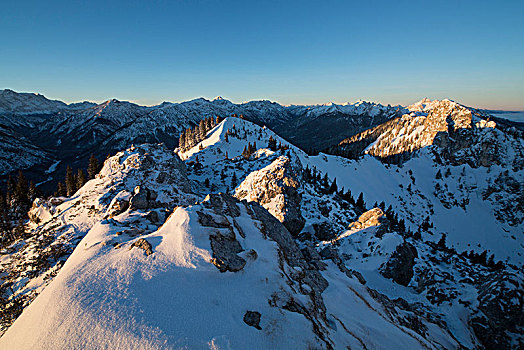 日出,山,冬天,靠近,乌伯阿玛高,阿尔卑斯山,上巴伐利亚,巴伐利亚,德国