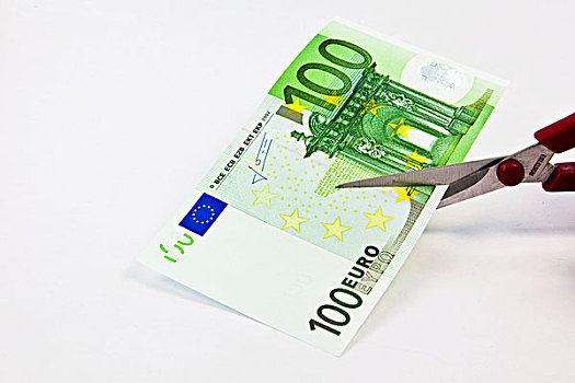 剪刀,切,货币,100欧元,象征,充气,一半,价值