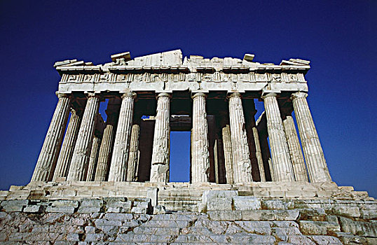 仰视,柱廊,帕特侬神庙,雅典,希腊