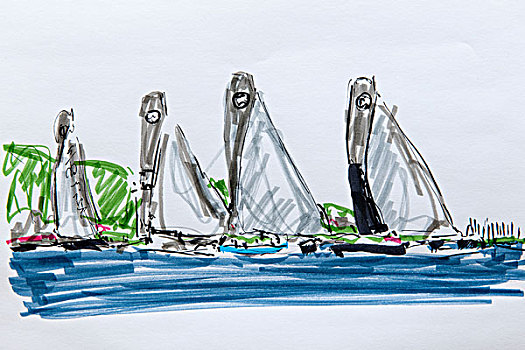 双体船,基尔,峡湾,石荷州,德国北部,绘画,艺术家