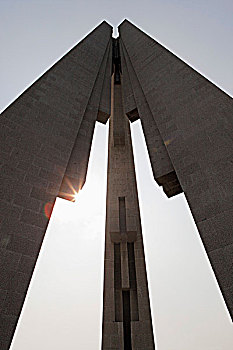 太阳,后面,拱,英雄,战争纪念碑,上海,中国