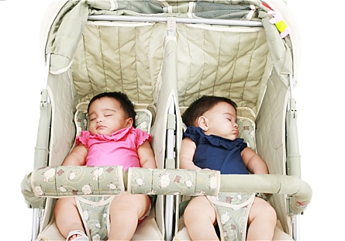 双胞胎,睡觉,婴儿车