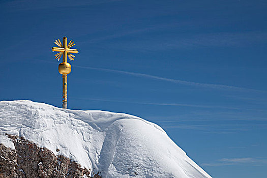 顶峰,十字架,楚格峰,上巴伐利亚,巴伐利亚,德国,欧洲