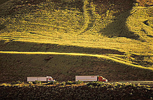 两个,运输,卡车,山,加利福尼亚,美国
