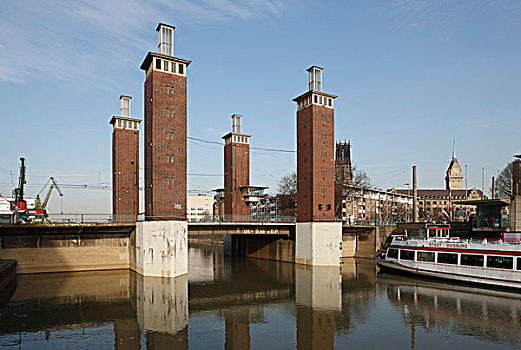 升降吊桥,四个,建筑,杜伊斯堡,德国
