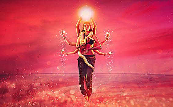 湿婆神,概念,女人,跳舞,蛇,粉色背景