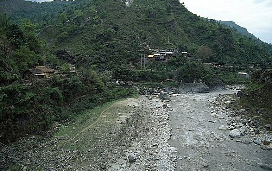 河,山脉,背景,尼泊尔