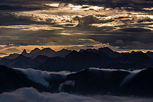 山,云,仰视,早晨,布雷根茨,树林,奥地利,欧洲