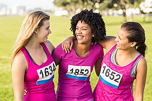 三个,笑,跑步,支持,乳腺癌,马拉松