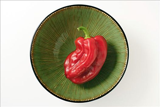 红椒,绿色,碗,白色背景