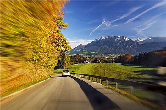 德国,乡间小路,阿尔卑斯山,靠近,上巴伐利亚