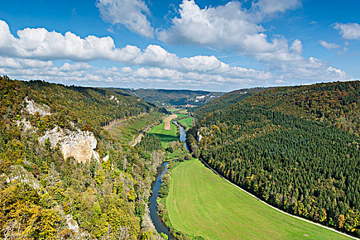 多瑙河,山谷,风景,石头,秋天,巴登符腾堡,德国,欧洲