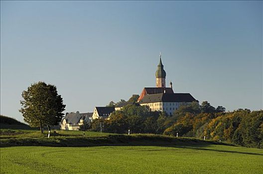 教堂,晨光,上巴伐利亚,德国