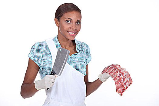 女人,烹饪,刀,肉块