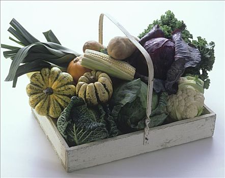 许多,蔬菜,木盒