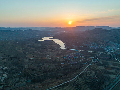 航拍沂蒙山区乡村风光