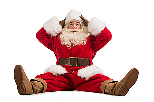 搞笑,有趣,圣诞老人,迷茫,坐,白色背景,全身