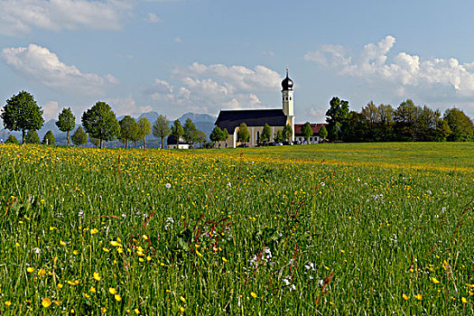 教堂,靠近,伊尔申伯格,山,背影,上巴伐利亚,巴伐利亚,德国,欧洲