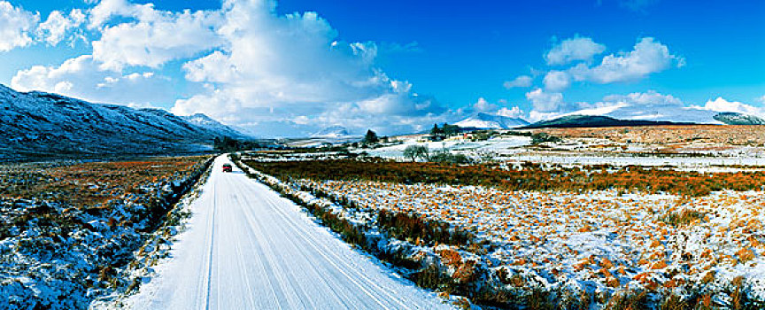 积雪,公路,通过,风景,山,多纳格,爱尔兰