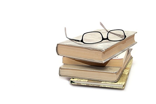 书本,一堆,眼镜