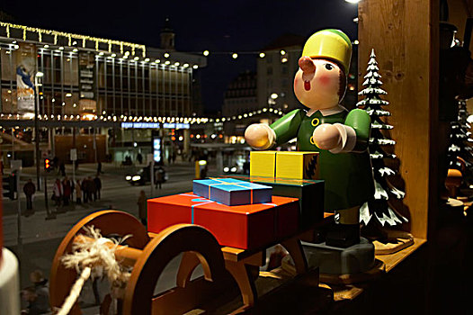 圣诞市场,2009年,圣诞老人,雪撬,大,木制模型,光亮,拱形,德累斯顿,萨克森,德国,欧洲