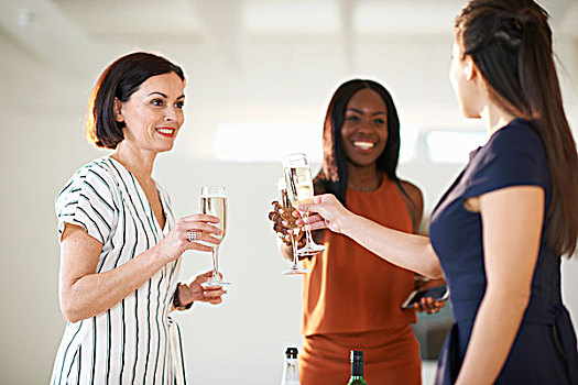 三个女人,抬起,白葡萄酒,干杯,画廊,打开