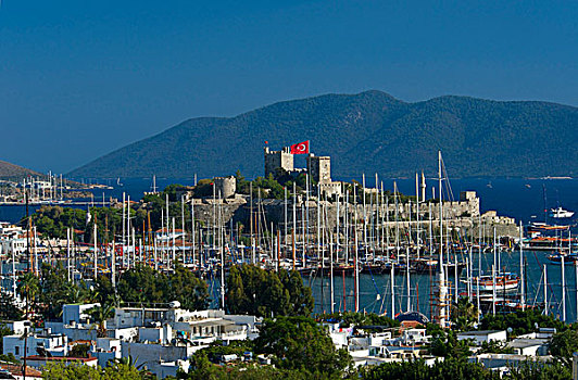 风景,历史,城镇,港口,城堡,博德鲁姆,土耳其,爱琴海,海岸